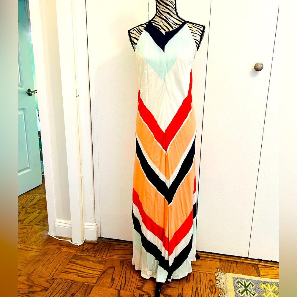 Zara Chevron Maxi Dress in Red, Orange, and Black